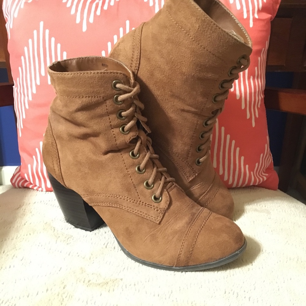 Charlotte Russe Cognac Lace-Up  Combat Booties